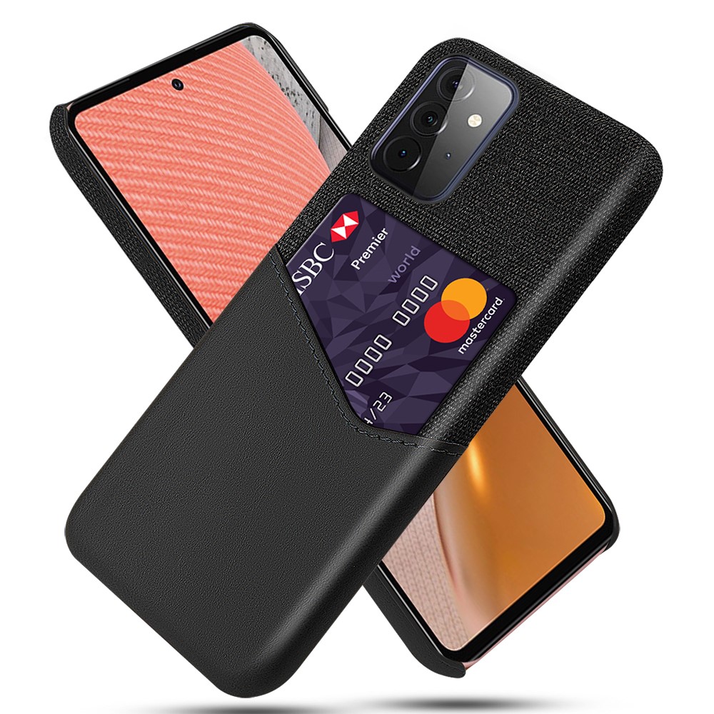 KSQ Card Holder Cloth + PU Leather Coated PC Back Cover for Samsung Galaxy A72 5G / A72 4G - Black-1