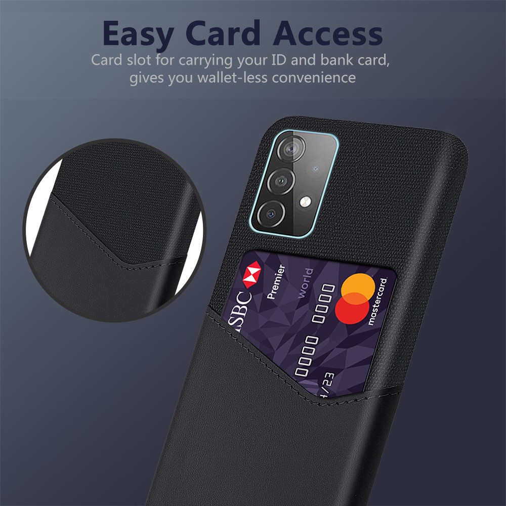 KSQ Card Holder Cloth + PU Leather Coated PC Back Cover for Samsung Galaxy A52 5G - Black-2