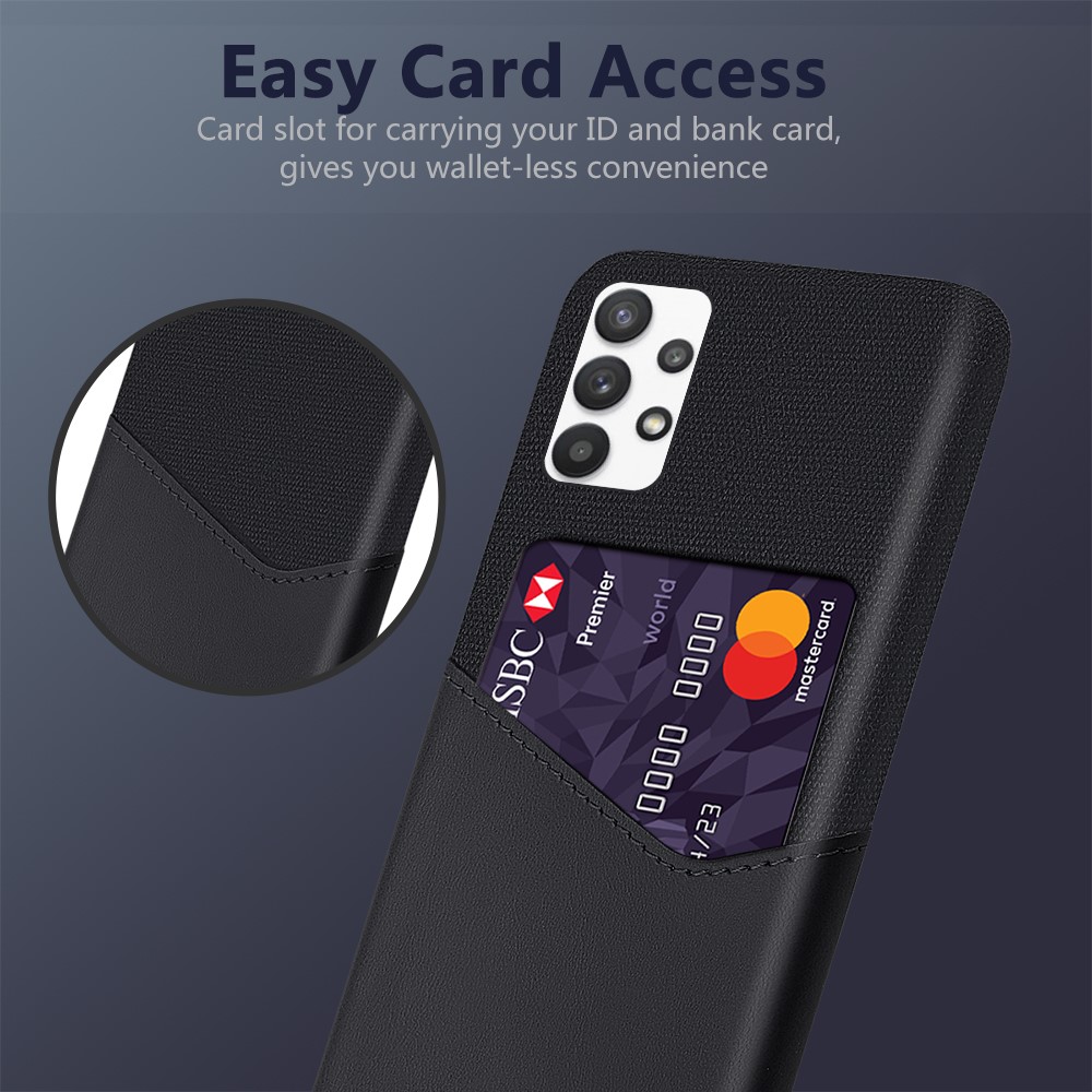 KSQ Card Holder Cloth + PU Leather Coated PC Back Cover for Samsung Galaxy A32 5G - Black-2