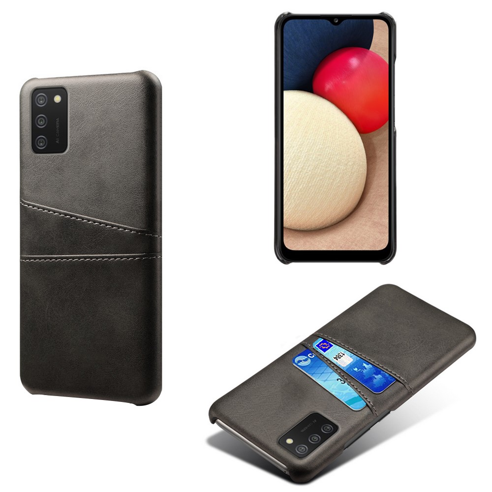 KSQ PC + PU Leather Coated Case with Dual-Card Slots for Samsung Galaxy A02s (EU Version) - Black-1