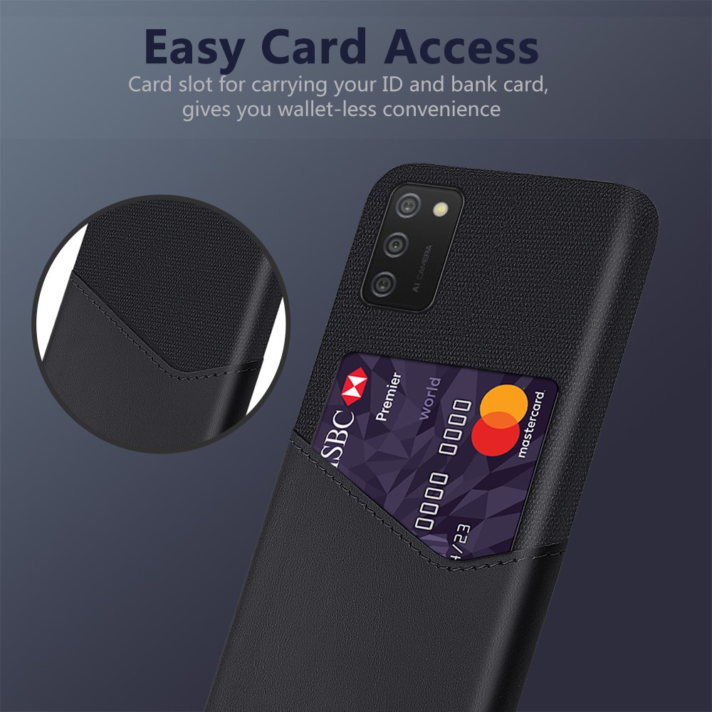 KSQ Card Holder Cloth + PU Leather Coated PC Back Cover for Samsung Galaxy A02s (EU Version) - Black-2
