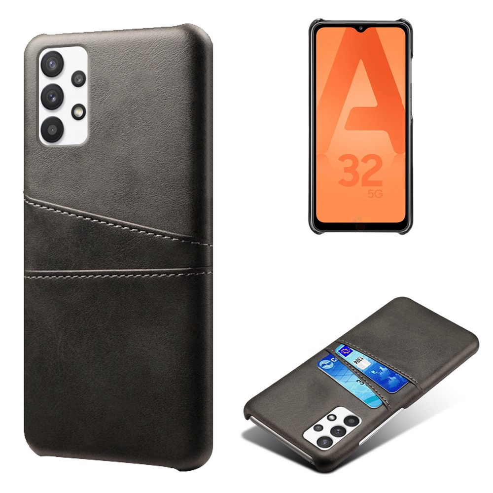 KSQ PC + PU Leather Coated Case with Dual-Card Slots for Samsung Galaxy A32 5G - Black-1