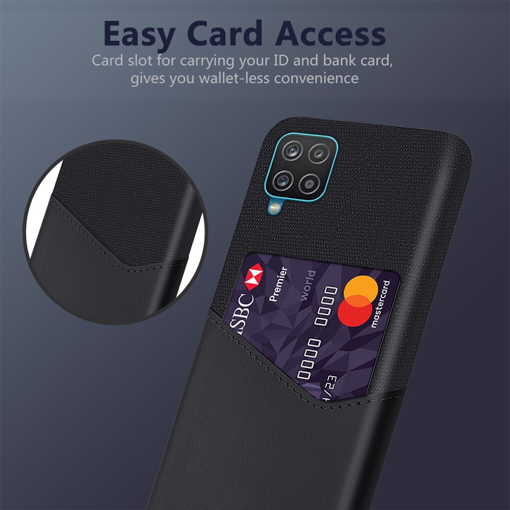 KSQ Card Holder Cloth + PU Leather Coated PC Back Cover for Samsung Galaxy A12 - Black-2