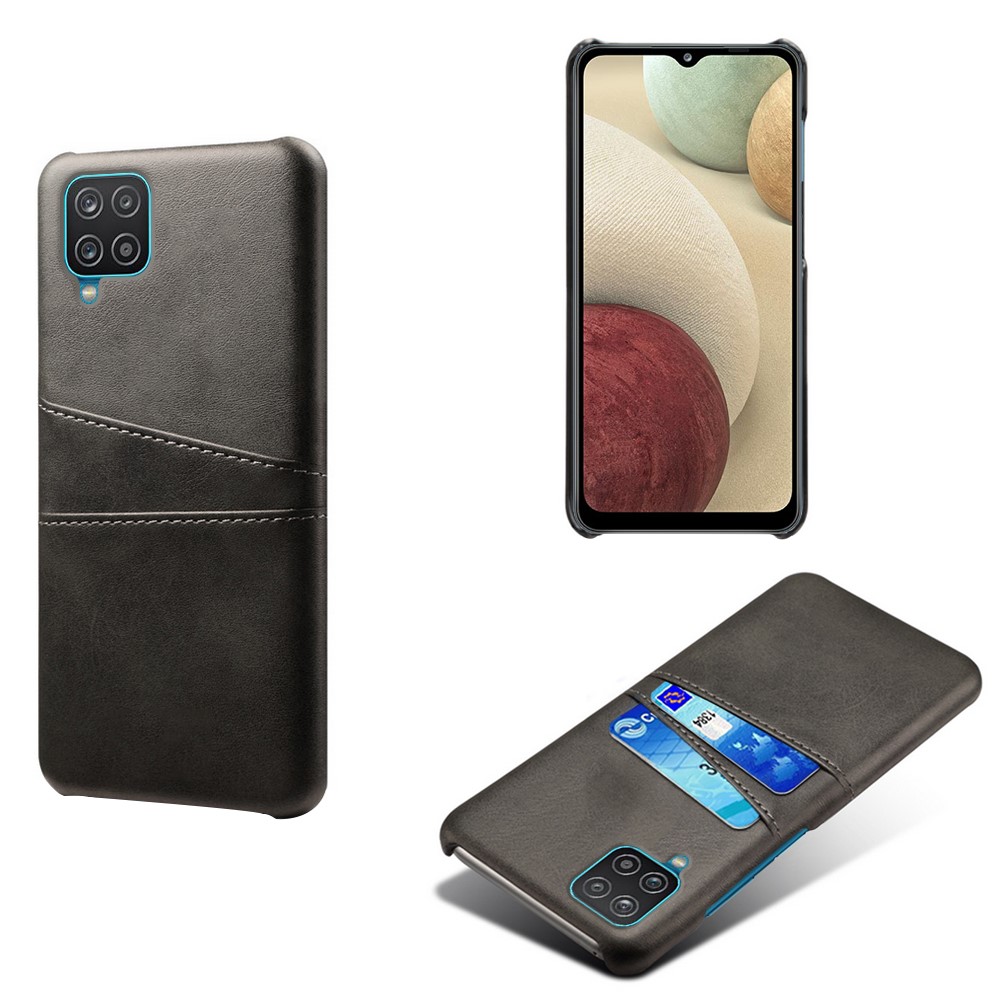 KSQ PC + PU Leather Coated Case with 2 Card Slots for Samsung Galaxy A12 - Black-1