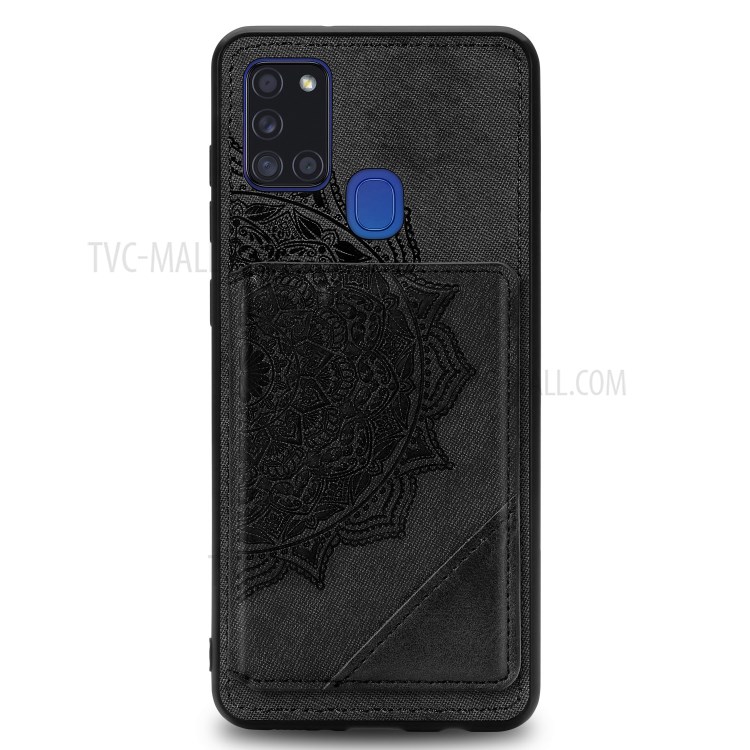 Mandala Flower Pattern PU Leather+TPU Flip Kickstand Wallet Phone Case for Samsung Galaxy A21s - Black-2