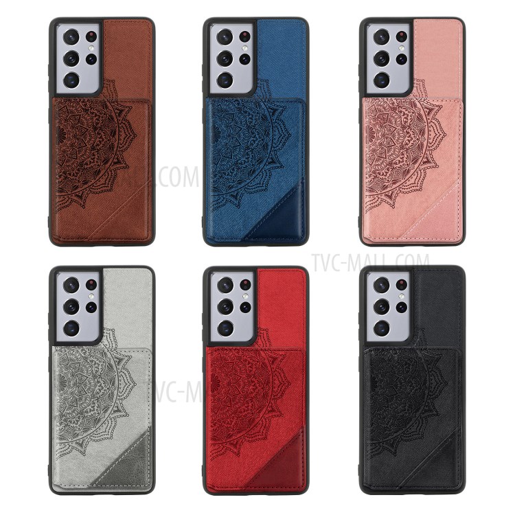 Mandala Flower Pattern PU Leather+TPU Kickstand Wallet Phone Case for Samsung Galaxy S21 Ultra 5G - Black-15