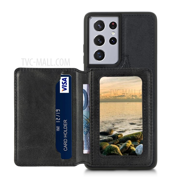 Mandala Flower Pattern PU Leather+TPU Kickstand Wallet Phone Case for Samsung Galaxy S21 Ultra 5G - Black-3