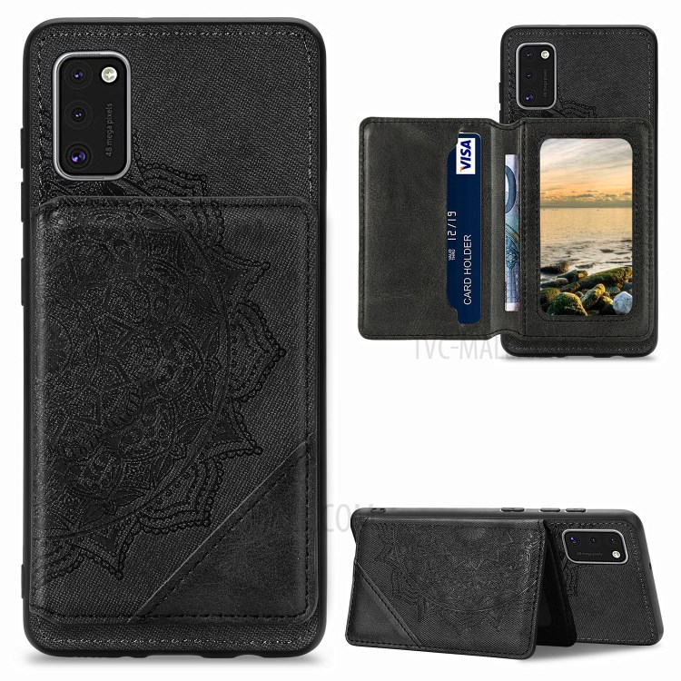 Mandala Flower Pattern PU Leather+TPU Kickstand Wallet Phone Case for Samsung Galaxy A41 (Global Version) - Black-1