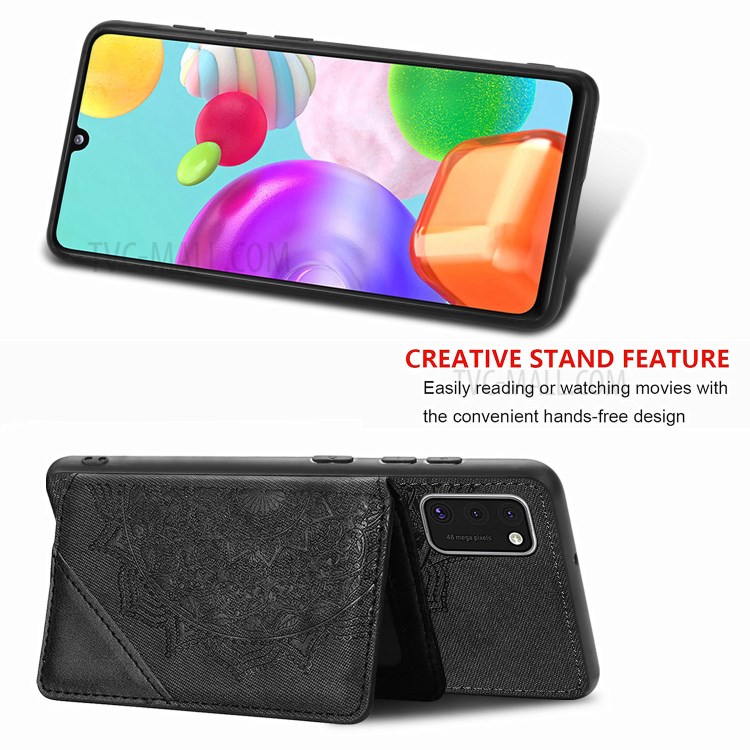 Mandala Flower Pattern PU Leather+TPU Kickstand Wallet Phone Case for Samsung Galaxy A41 (Global Version) - Black-4