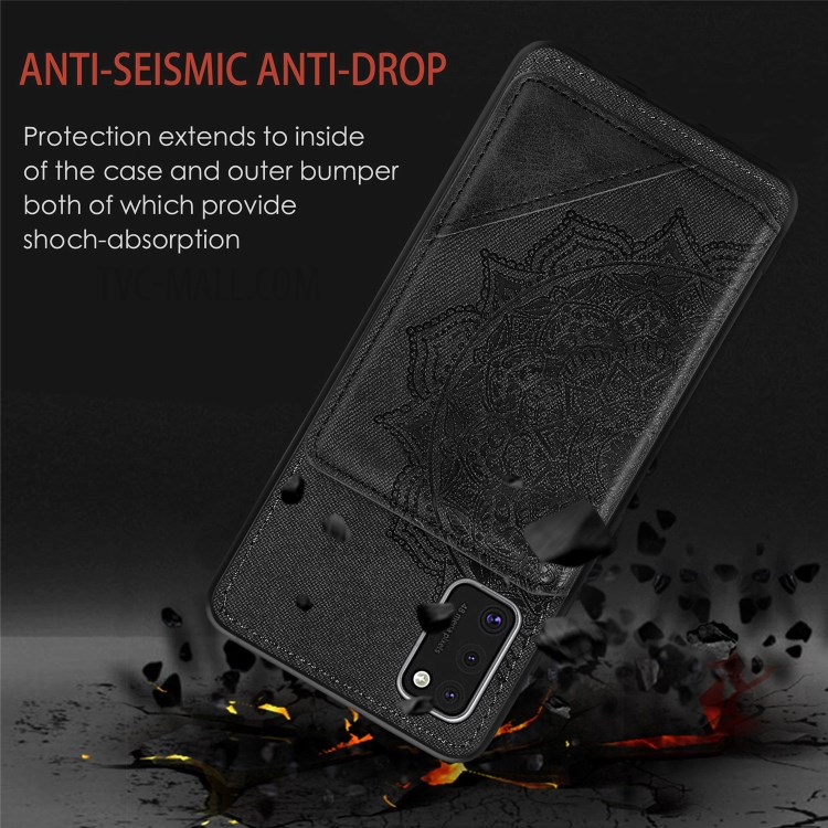 Mandala Flower Pattern PU Leather+TPU Kickstand Wallet Phone Case for Samsung Galaxy A41 (Global Version) - Black-5