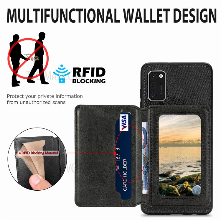 Mandala Flower Pattern PU Leather+TPU Kickstand Wallet Phone Case for Samsung Galaxy A41 (Global Version) - Black-6