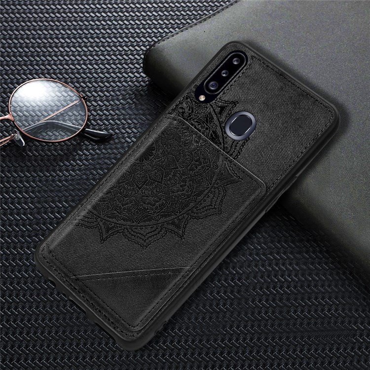 Mandala Flower Pattern PU Leather+TPU Wallet Kickstand Case for Samsung Galaxy A20s - Black-11