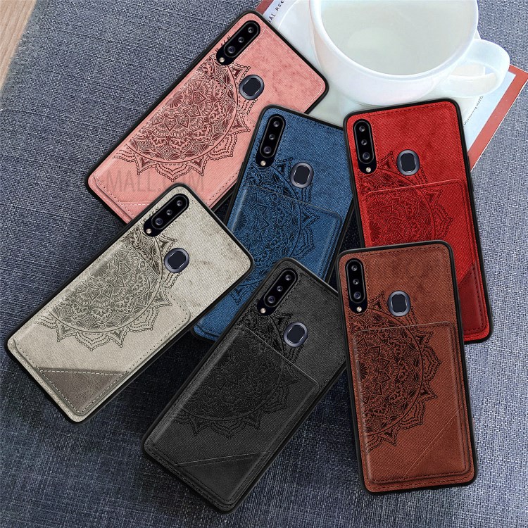 Mandala Flower Pattern PU Leather+TPU Wallet Kickstand Case for Samsung Galaxy A20s - Black-14
