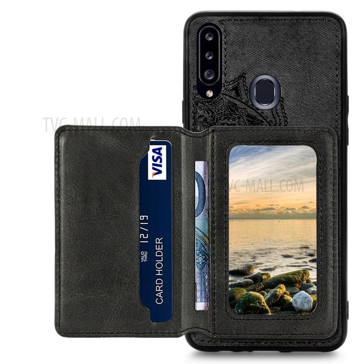 Mandala Flower Pattern PU Leather+TPU Wallet Kickstand Case for Samsung Galaxy A20s - Black-3