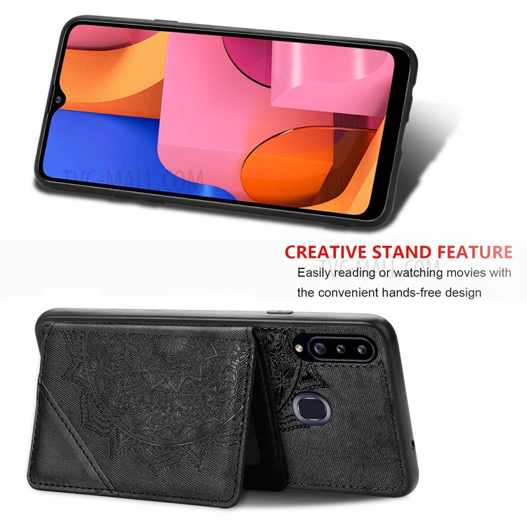 Mandala Flower Pattern PU Leather+TPU Wallet Kickstand Case for Samsung Galaxy A20s - Black-4