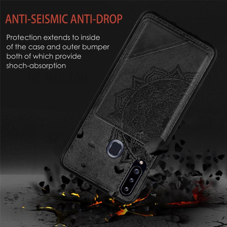 Mandala Flower Pattern PU Leather+TPU Wallet Kickstand Case for Samsung Galaxy A20s - Black-5