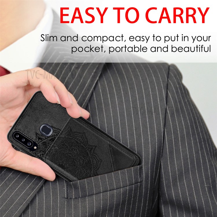 Mandala Flower Pattern PU Leather+TPU Wallet Kickstand Case for Samsung Galaxy A20s - Black-8