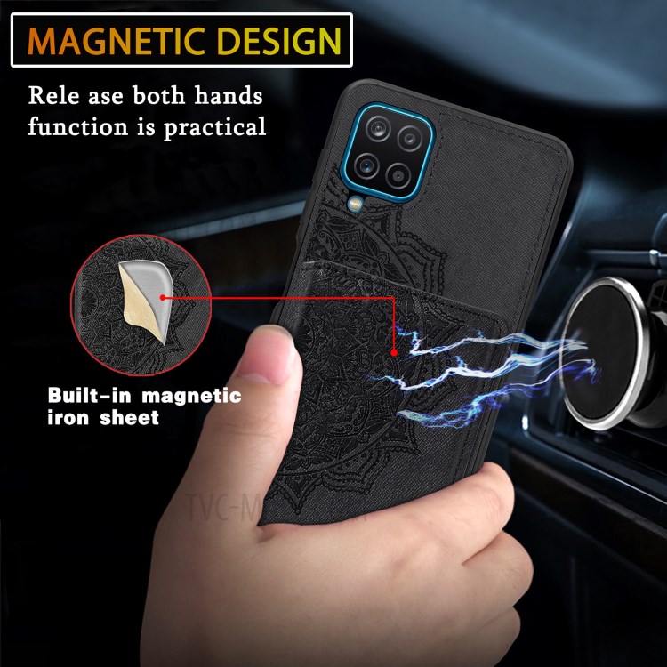 Mandala Flower Pattern PU Leather+TPU Flip Wallet Phone Case for Samsung Galaxy A12 - Black-10