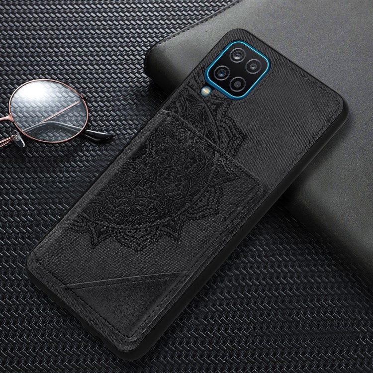 Mandala Flower Pattern PU Leather+TPU Flip Wallet Phone Case for Samsung Galaxy A12 - Black-11