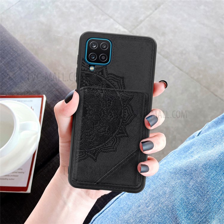 Mandala Flower Pattern PU Leather+TPU Flip Wallet Phone Case for Samsung Galaxy A12 - Black-12