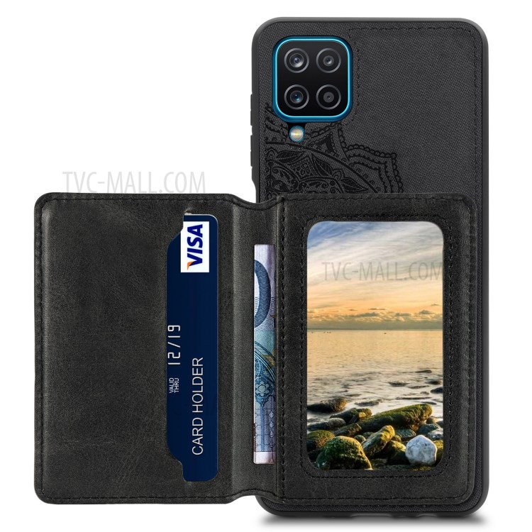 Mandala Flower Pattern PU Leather+TPU Flip Wallet Phone Case for Samsung Galaxy A12 - Black-3