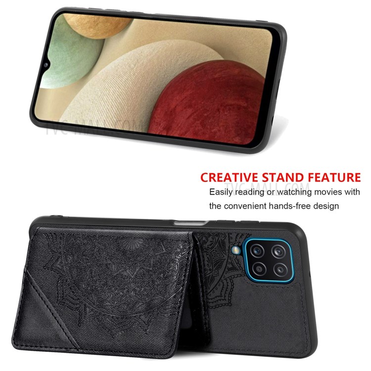Mandala Flower Pattern PU Leather+TPU Flip Wallet Phone Case for Samsung Galaxy A12 - Black-4