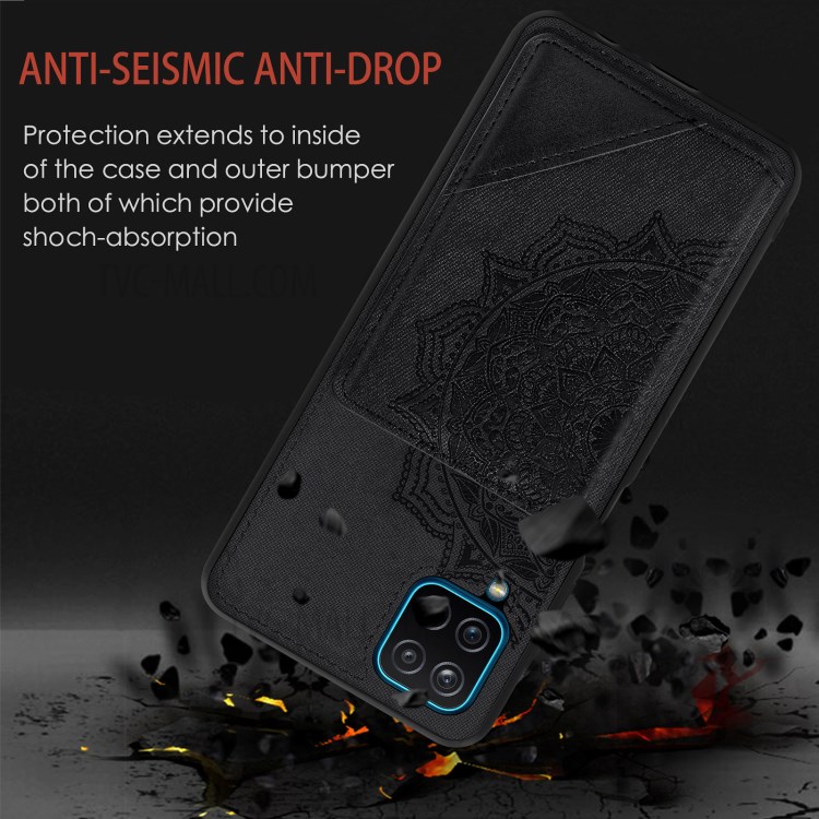 Mandala Flower Pattern PU Leather+TPU Flip Wallet Phone Case for Samsung Galaxy A12 - Black-5
