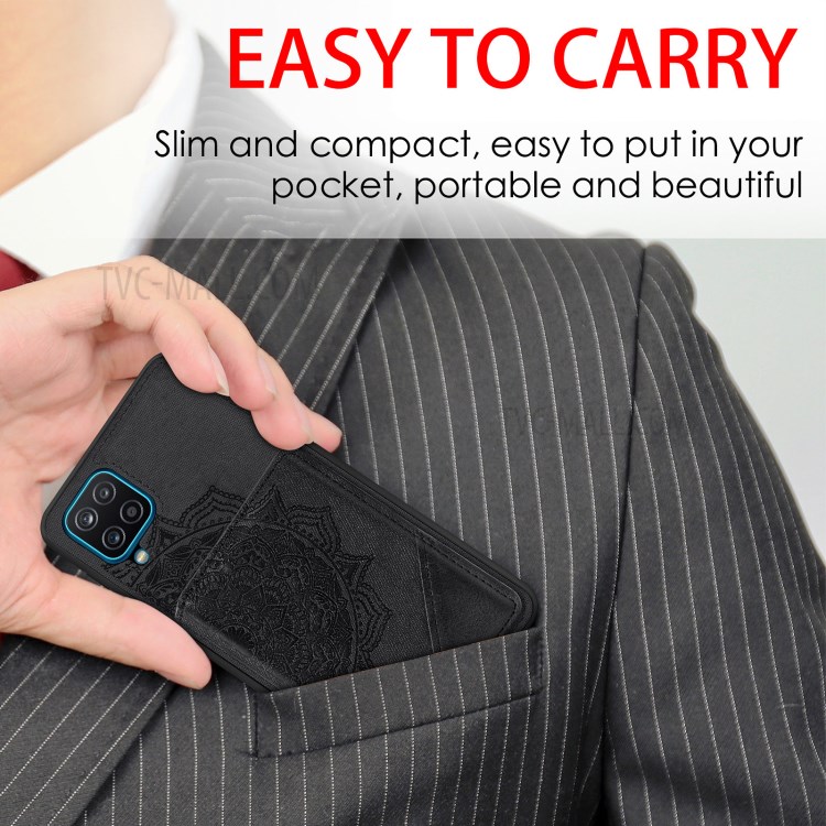 Mandala Flower Pattern PU Leather+TPU Flip Wallet Phone Case for Samsung Galaxy A12 - Black-8