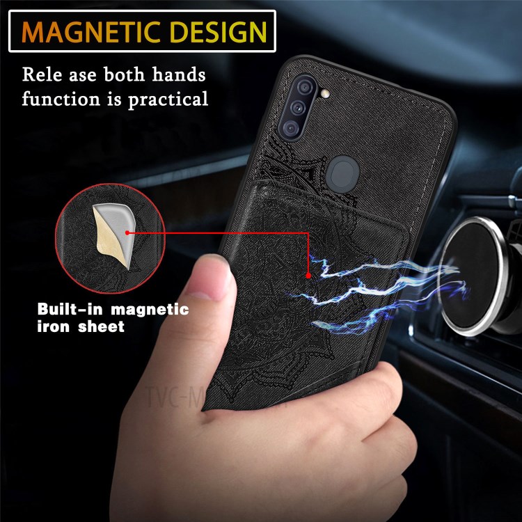Mandala Flower Pattern PU Leather+TPU Wallet Kickstand Phone Case for Samsung Galaxy A11/M11 (EU Version) - Black-10