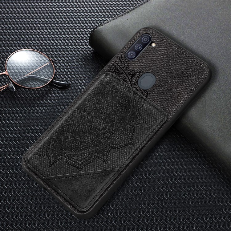 Mandala Flower Pattern PU Leather+TPU Wallet Kickstand Phone Case for Samsung Galaxy A11/M11 (EU Version) - Black-11