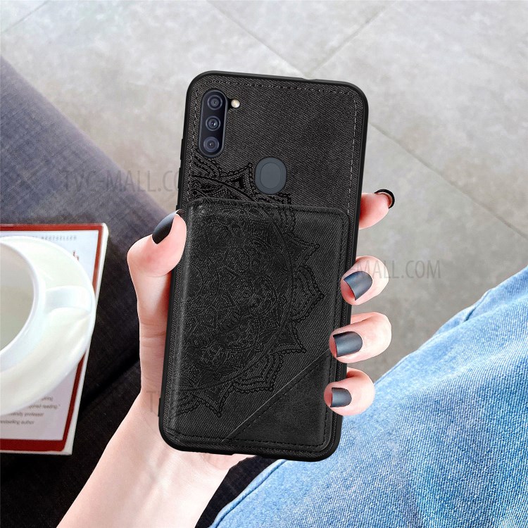 Mandala Flower Pattern PU Leather+TPU Wallet Kickstand Phone Case for Samsung Galaxy A11/M11 (EU Version) - Black-12