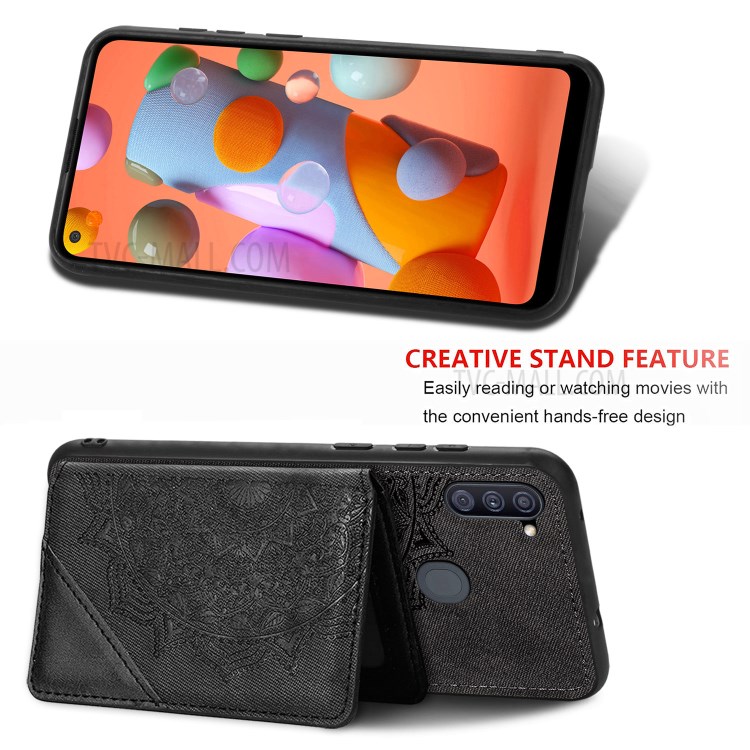 Mandala Flower Pattern PU Leather+TPU Wallet Kickstand Phone Case for Samsung Galaxy A11/M11 (EU Version) - Black-4