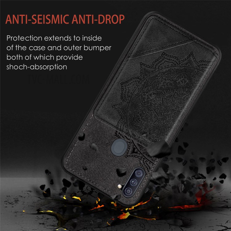 Mandala Flower Pattern PU Leather+TPU Wallet Kickstand Phone Case for Samsung Galaxy A11/M11 (EU Version) - Black-5