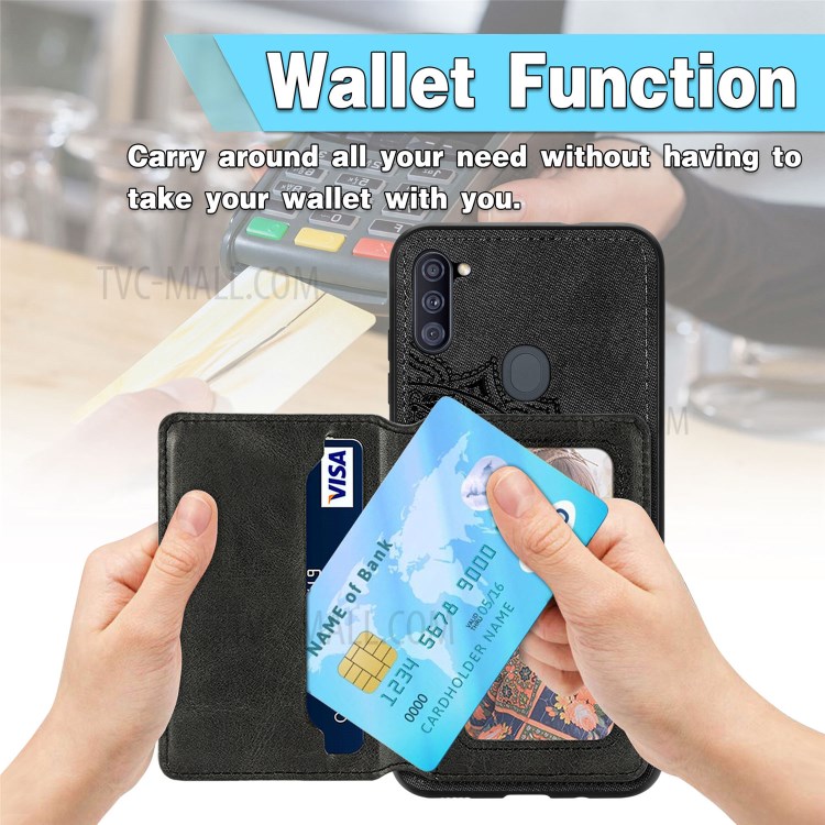 Mandala Flower Pattern PU Leather+TPU Wallet Kickstand Phone Case for Samsung Galaxy A11/M11 (EU Version) - Black-7