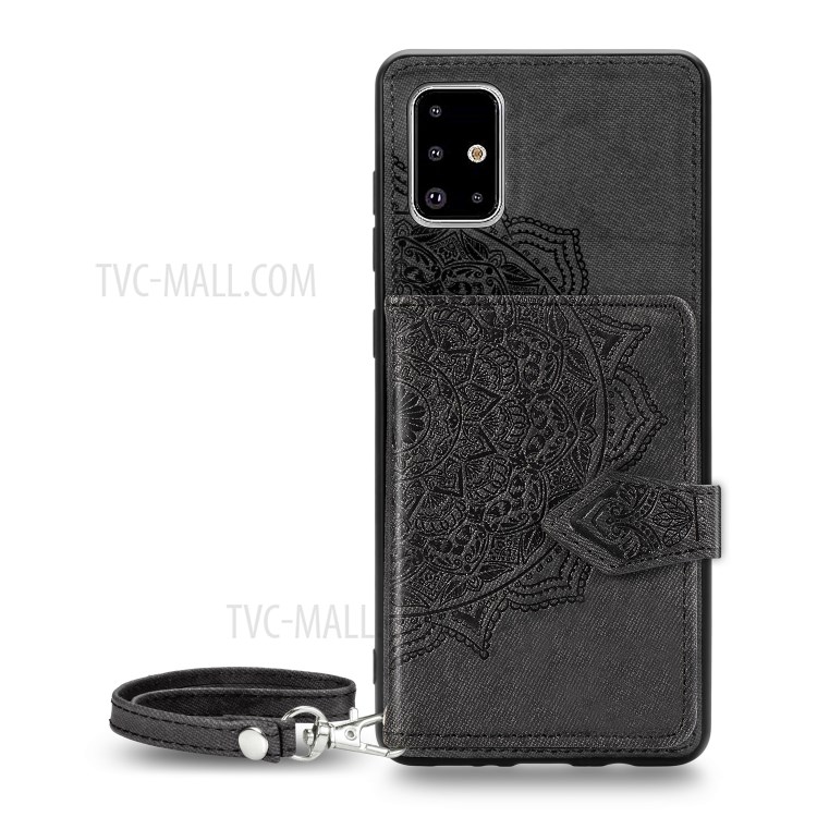 PU Leather Coated TPU Phone Case with Mandala Pattern Imprinting Buckled Wallet Design for Samsung Galaxy A71 SM-A715 - Black-2