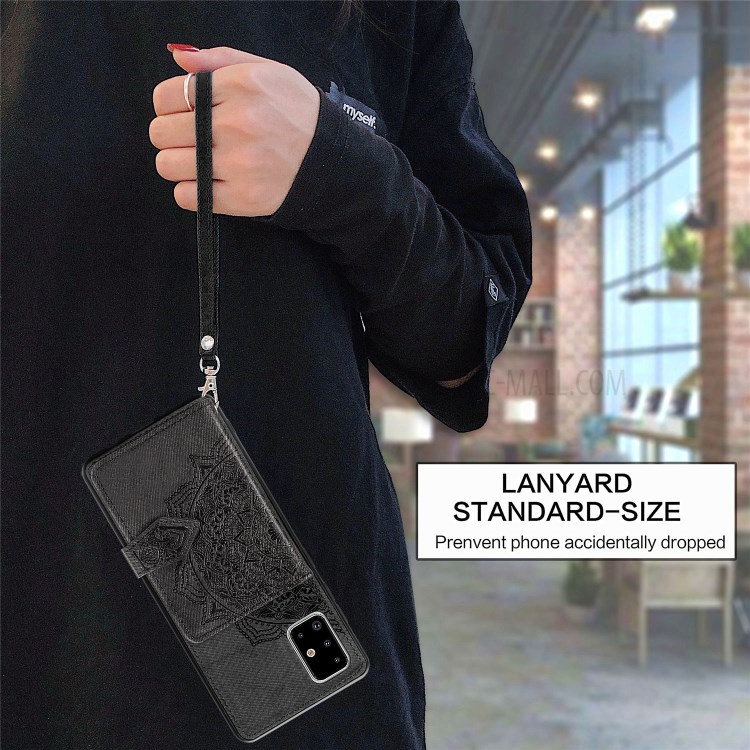 PU Leather Coated TPU Phone Case with Mandala Pattern Imprinting Buckled Wallet Design for Samsung Galaxy A71 SM-A715 - Black-4