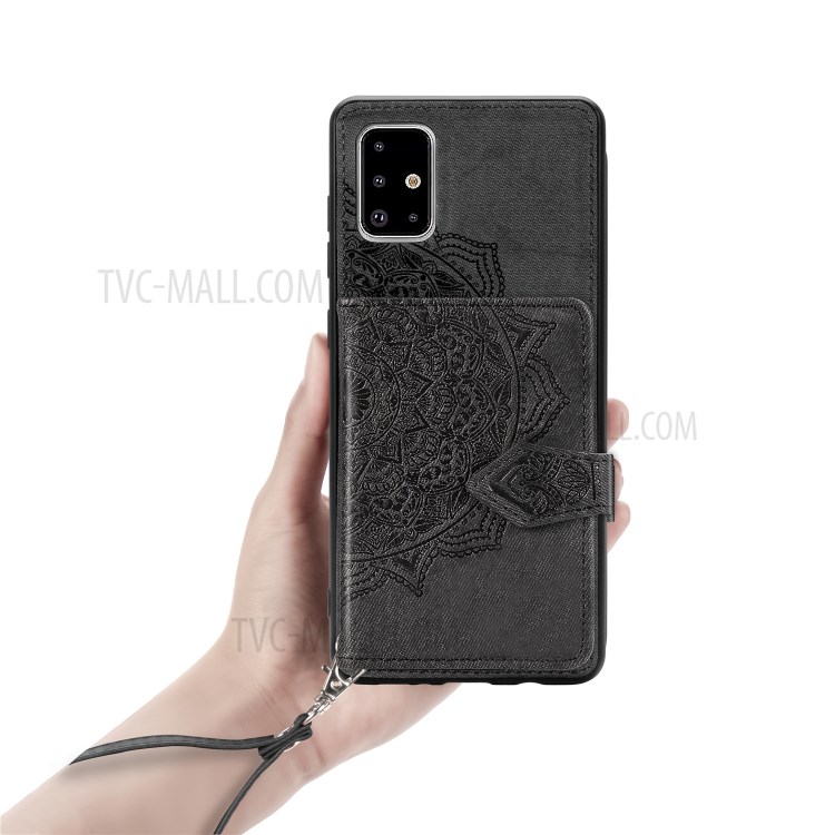 PU Leather Coated TPU Phone Case with Mandala Pattern Imprinting Buckled Wallet Design for Samsung Galaxy A71 SM-A715 - Black-7