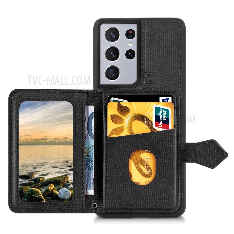 Mandala Pattern Imprinting Buckled Wallet Design PU Leather Coated TPU Phone Case for Samsung Galaxy S21 Ultra 5G - Black-3