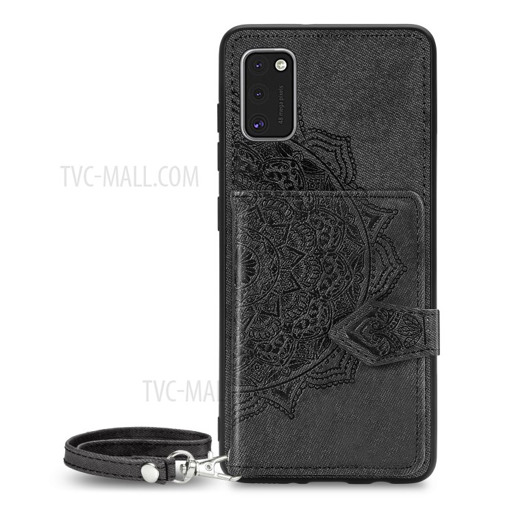 Mandala Pattern Imprinting PU Leather Coated TPU Phone Wallet Case with Kickstand for Samsung Galaxy A41 (Global Version) - Black-2