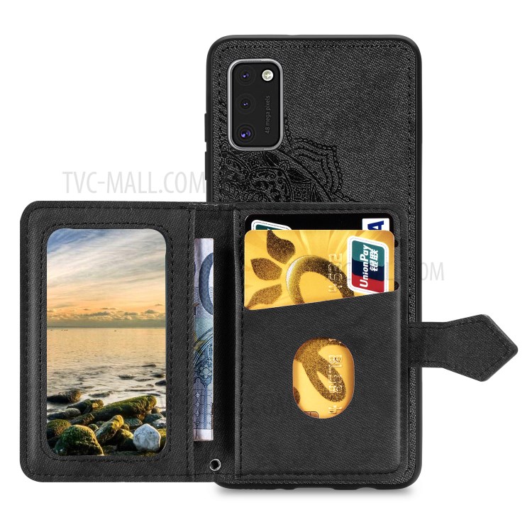 Mandala Pattern Imprinting PU Leather Coated TPU Phone Wallet Case with Kickstand for Samsung Galaxy A41 (Global Version) - Black-3