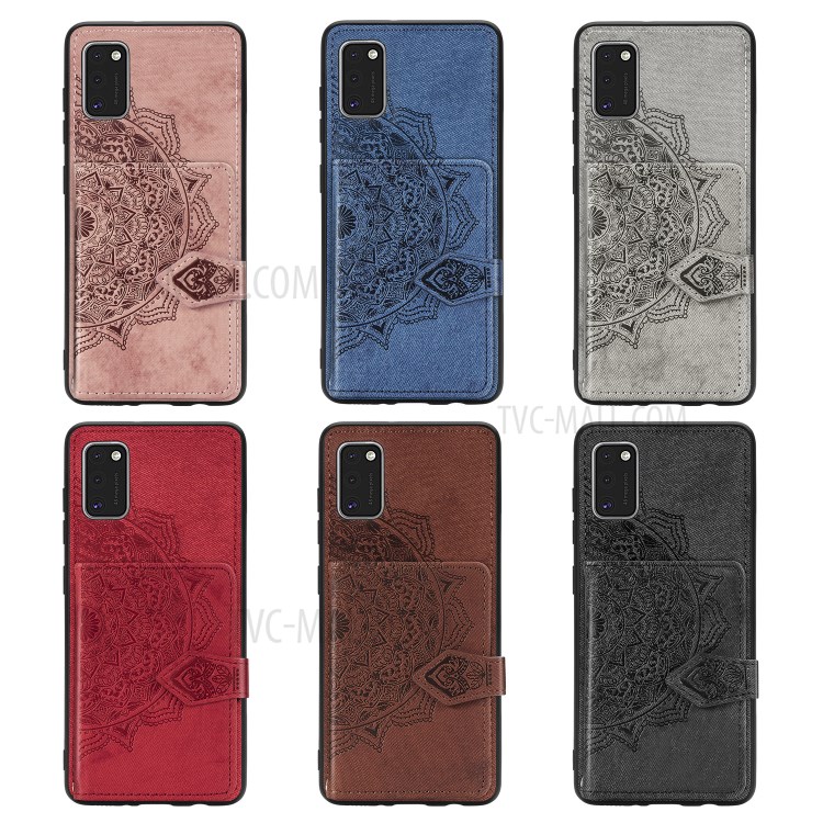 Mandala Pattern Imprinting PU Leather Coated TPU Phone Wallet Case with Kickstand for Samsung Galaxy A41 (Global Version) - Black-8