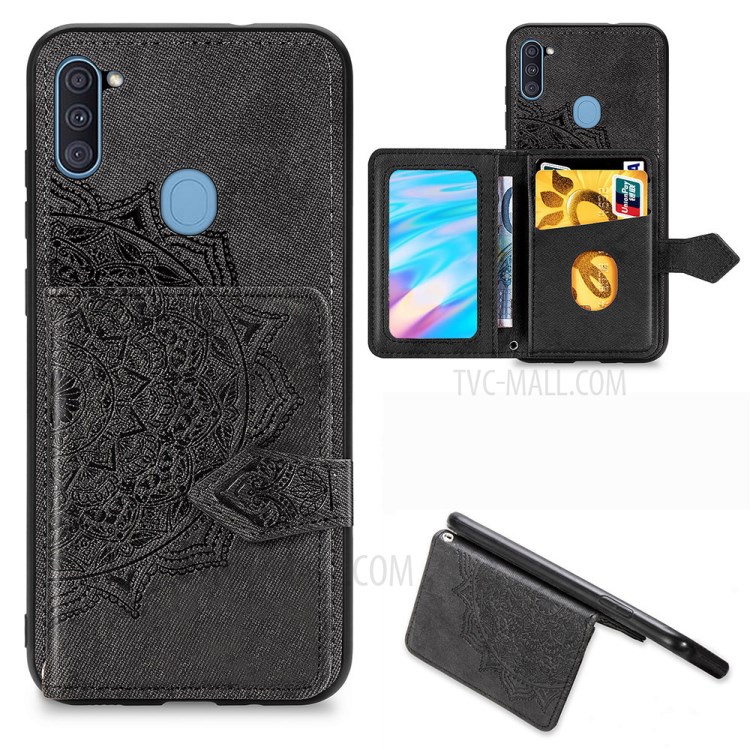 Mandala Pattern Imprinting PU Leather Coated TPU Phone Case + Strap with Buckled Wallet Design for Samsung Galaxy A11/M11 (EU Version) - Black-1