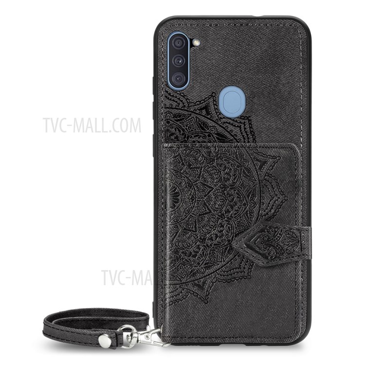 Mandala Pattern Imprinting PU Leather Coated TPU Phone Case + Strap with Buckled Wallet Design for Samsung Galaxy A11/M11 (EU Version) - Black-2