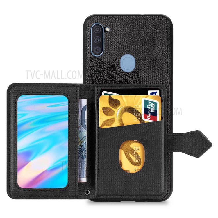 Mandala Pattern Imprinting PU Leather Coated TPU Phone Case + Strap with Buckled Wallet Design for Samsung Galaxy A11/M11 (EU Version) - Black-3