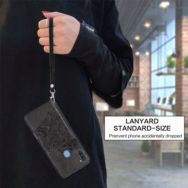 Mandala Pattern Imprinting PU Leather Coated TPU Phone Case + Strap with Buckled Wallet Design for Samsung Galaxy A11/M11 (EU Version) - Black-4