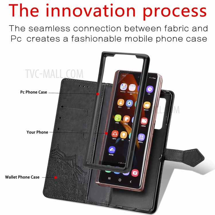 Embossed Mandala Flower PU Leather Case Wallet for Samsung Galaxy Z Fold2 5G - Black-13