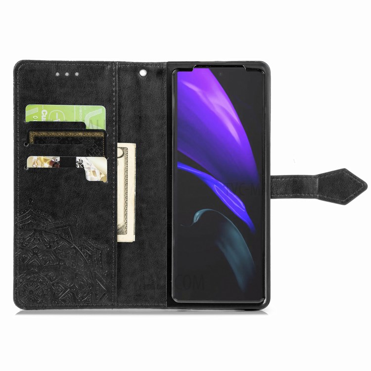 Embossed Mandala Flower PU Leather Case Wallet for Samsung Galaxy Z Fold2 5G - Black-5