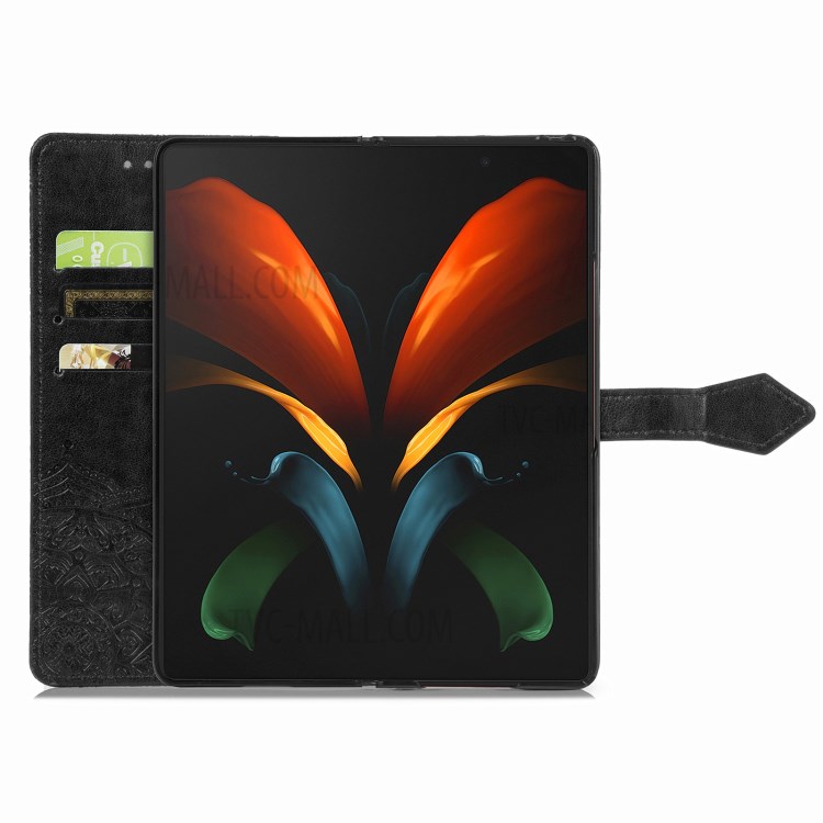 Embossed Mandala Flower PU Leather Case Wallet for Samsung Galaxy Z Fold2 5G - Black-6