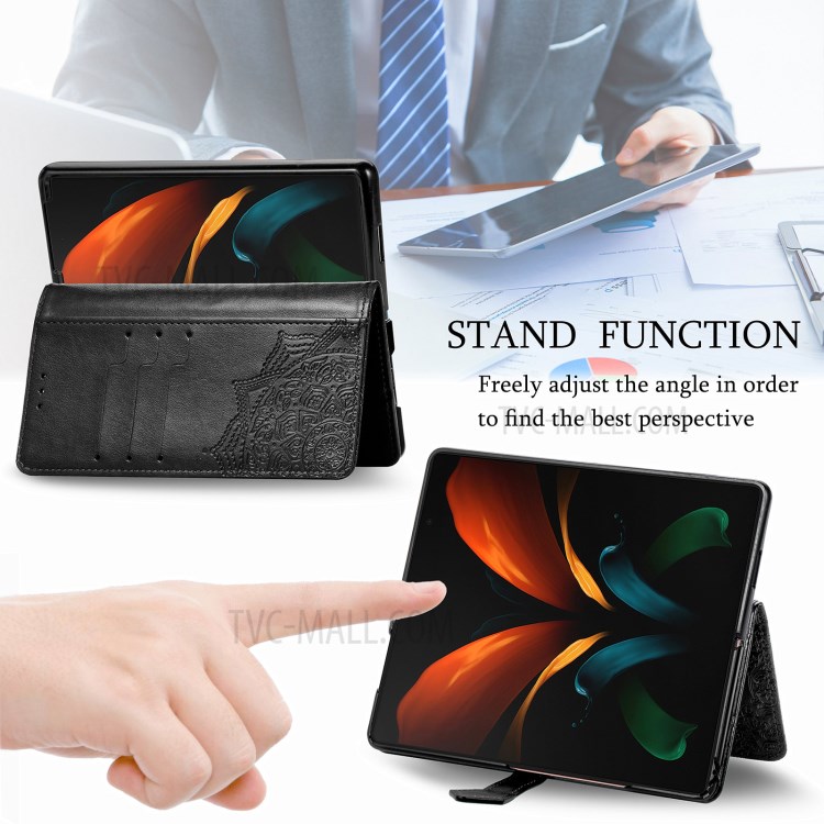 Embossed Mandala Flower PU Leather Case Wallet for Samsung Galaxy Z Fold2 5G - Black-9