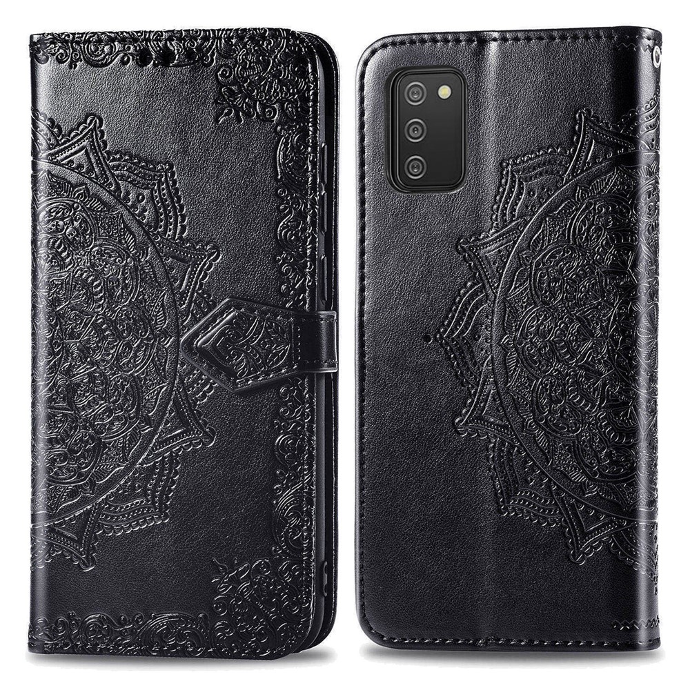 Embossed Mandala Flower PU Leather Case Stand Wallet for Samsung Galaxy A02s (EU Version) - Black-3